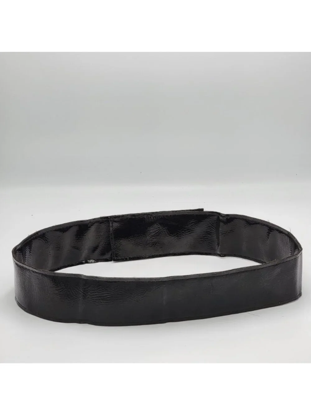 Vtg Black Patent Faux Leather Wide Belt with Snap Closure for Accessories or Cos